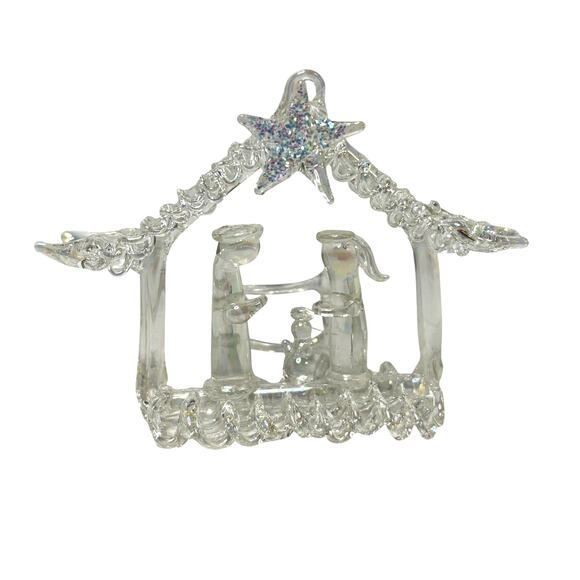 Spun Blown Glass Nativity Scene Christmas Ornament Clear 3 inch - Picture 1 of 4